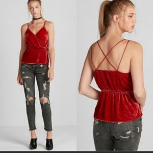 NWT express orange velvet wrap peplum soft belted cami top size Medium